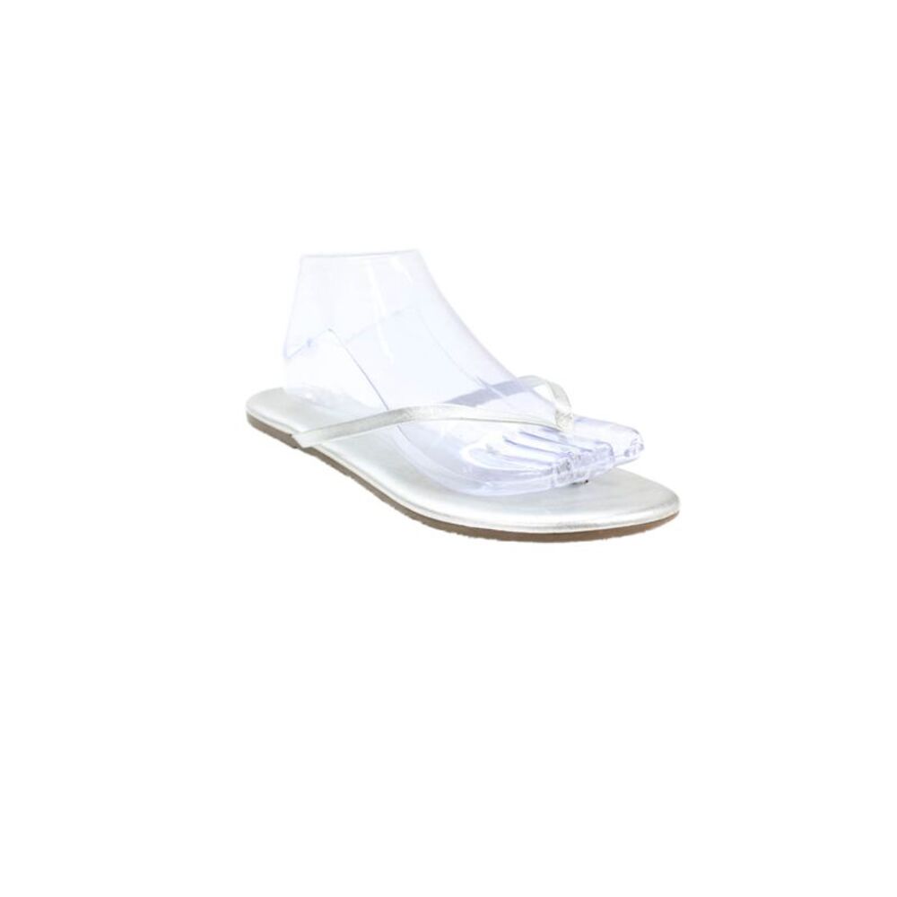 TKEES Womens Metallic Classic Thong Flip Flops Silver Size 10